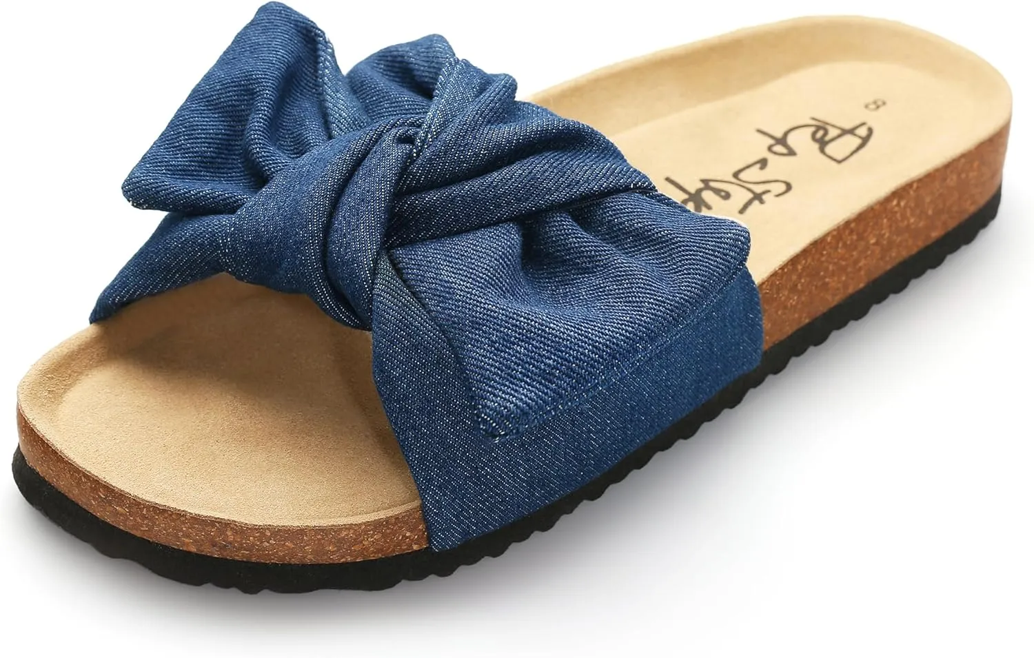 PepStep Slide Sandals for Women or Ladies Dressy Summer Casual, Cute Bow Tie Knot On Top Strap, Comfy Slip On Cork Foot Bed