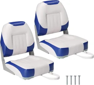 PEXMOR Boat Seats Low/High Back, Folding Boat Seat Included, Fold-Down Fishing Boat Seats Waterproof Captain Boat Seat w/Aluminum Hinges & Thick Soft Cushion, 2 Packs (Low Back-Blue & White)