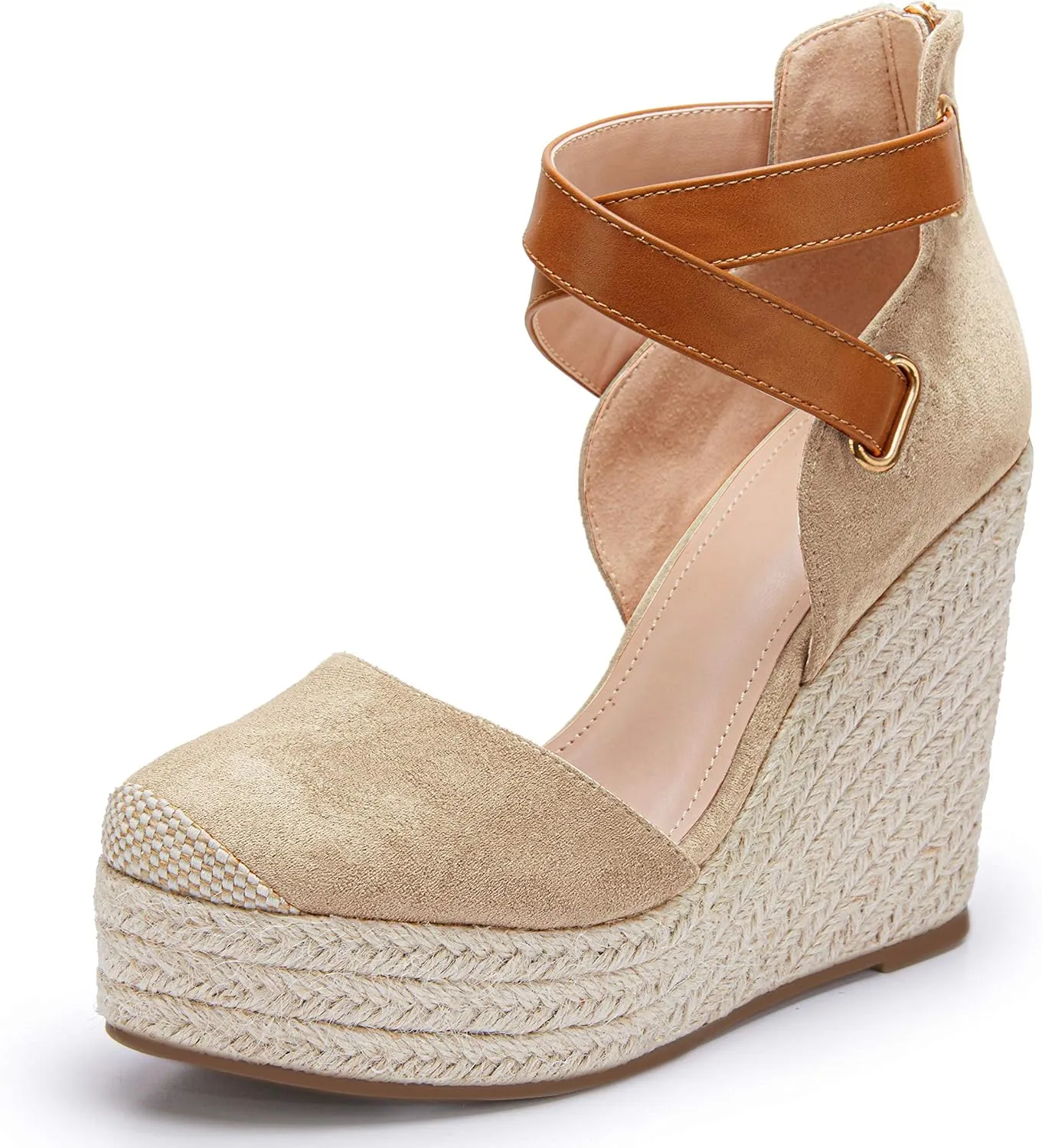 PiePieBuy Womens Wedge Espadrille Ankle Strap Closed Cap Toe Platform Heeled Sandals