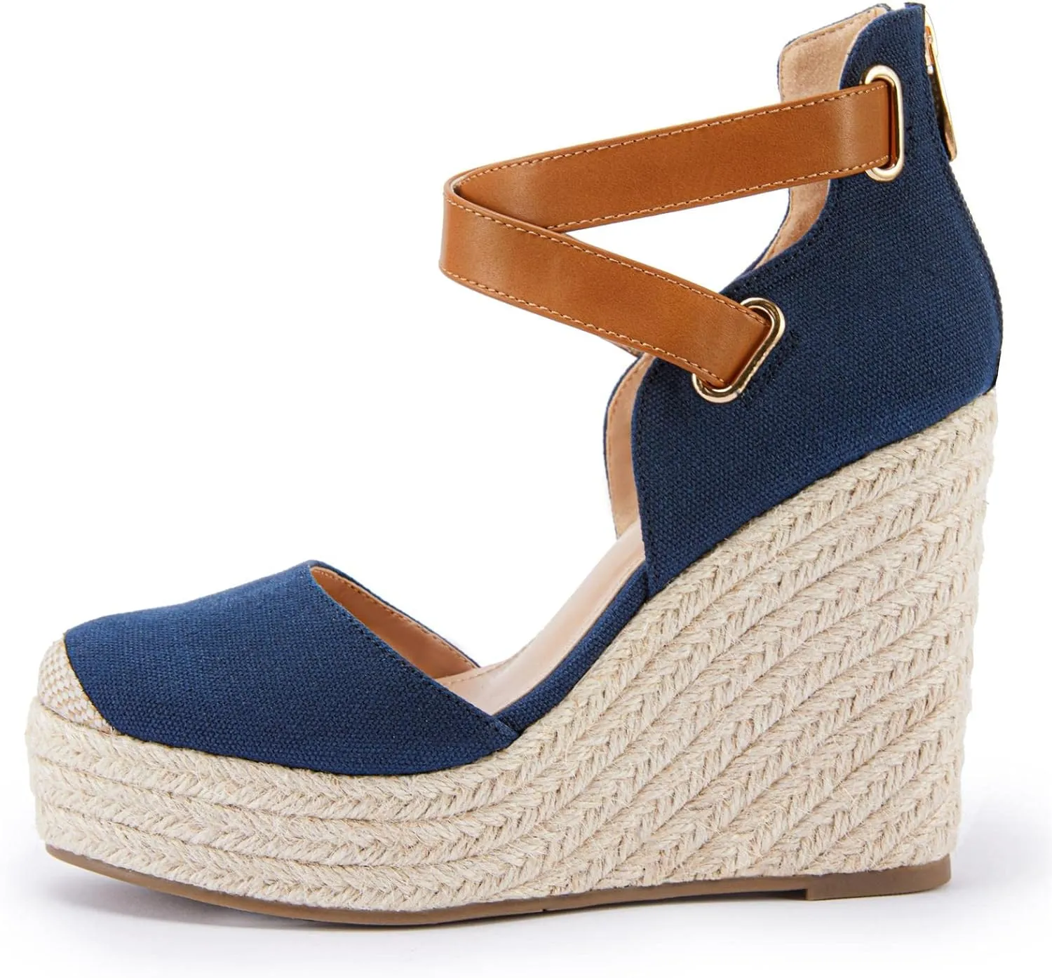 PiePieBuy Womens Wedge Espadrille Ankle Strap Closed Cap Toe Platform Heeled Sandals