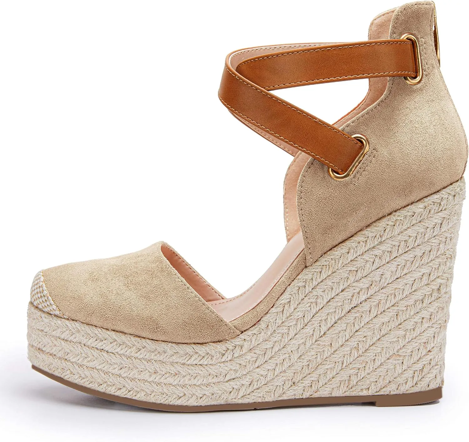 PiePieBuy Womens Wedge Espadrille Ankle Strap Closed Cap Toe Platform Heeled Sandals