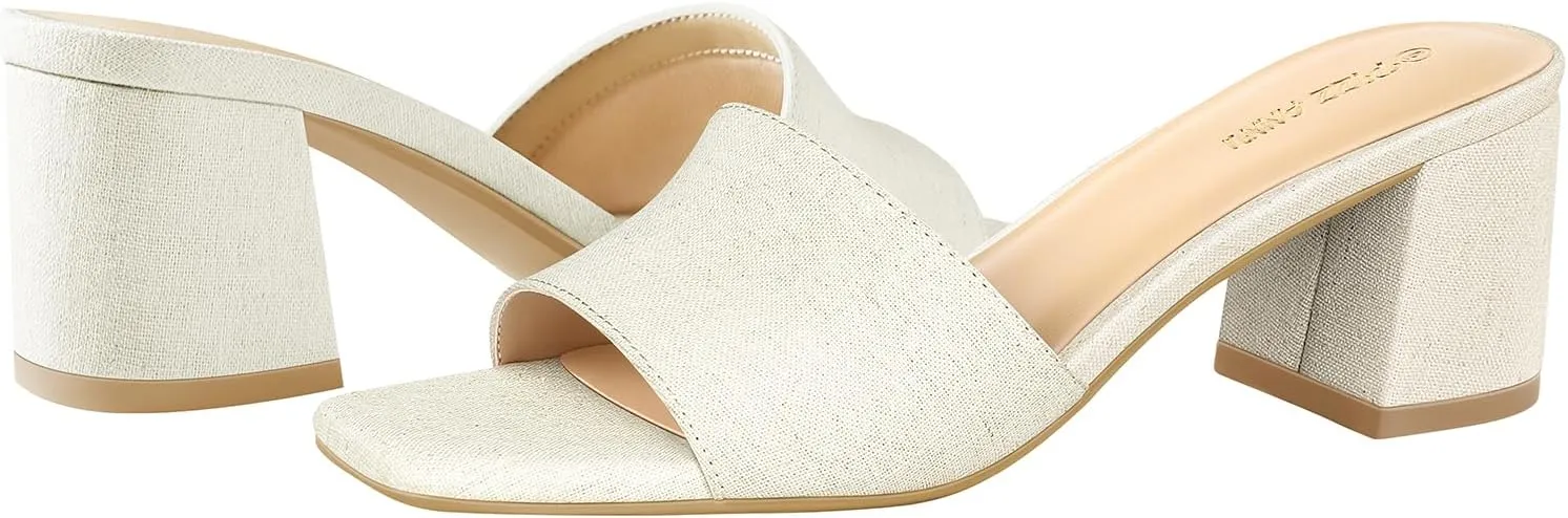 PIZZ ANNU Women's Square Open Toe Heels Sandals Low Block Chunky Heeled Sandal Slip on Mules Comfortable Casual Dress Pumps Shoes