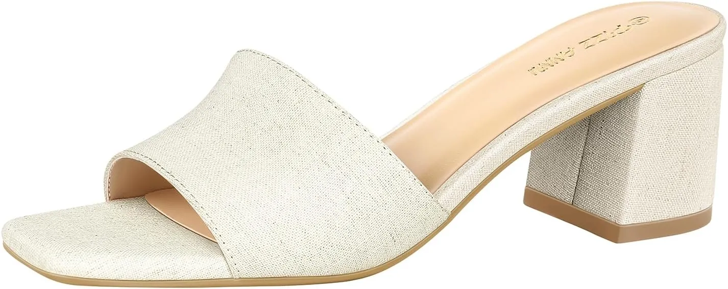 PIZZ ANNU Women's Square Open Toe Heels Sandals Low Block Chunky Heeled Sandal Slip on Mules Comfortable Casual Dress Pumps Shoes