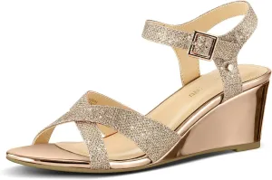 PIZZ ANNU Women's Wendy Low Wedge Sandals Ankle Strap Espadrille Open Toe Casual Summer Women Wedge Heels Shoes