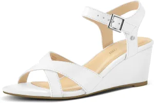 PIZZ ANNU Women's Wendy Low Wedge Sandals Ankle Strap Espadrille Open Toe Casual Summer Women Wedge Heels Shoes