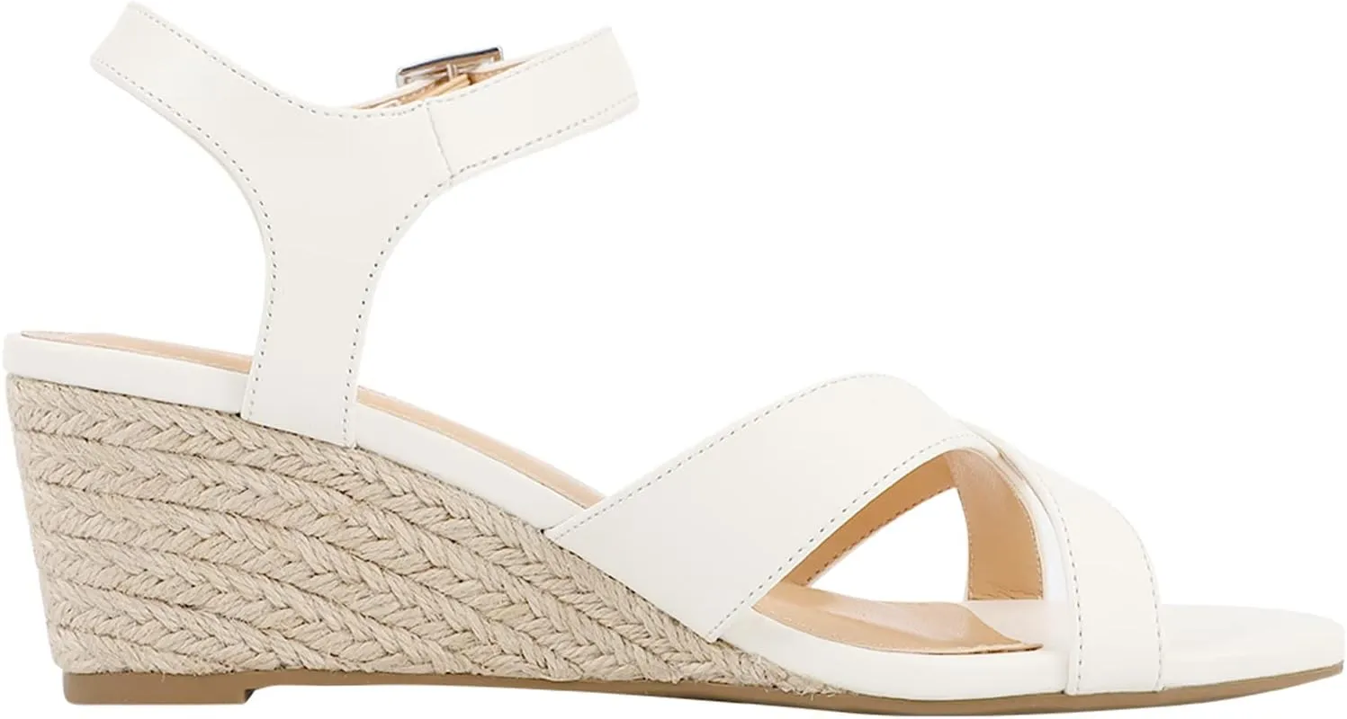 PIZZ ANNU Women's Wendy Low Wedge Sandals Ankle Strap Espadrille Open Toe Casual Summer Women Wedge Heels Shoes