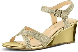 PIZZ ANNU Women's Wendy Low Wedge Sandals Ankle Strap Espadrille Open Toe Casual Summer Women Wedge Heels Shoes