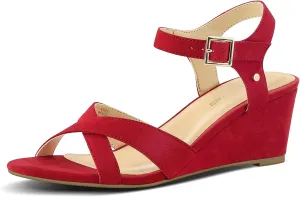 PIZZ ANNU Women's Wendy Low Wedge Sandals Ankle Strap Espadrille Open Toe Casual Summer Women Wedge Heels Shoes