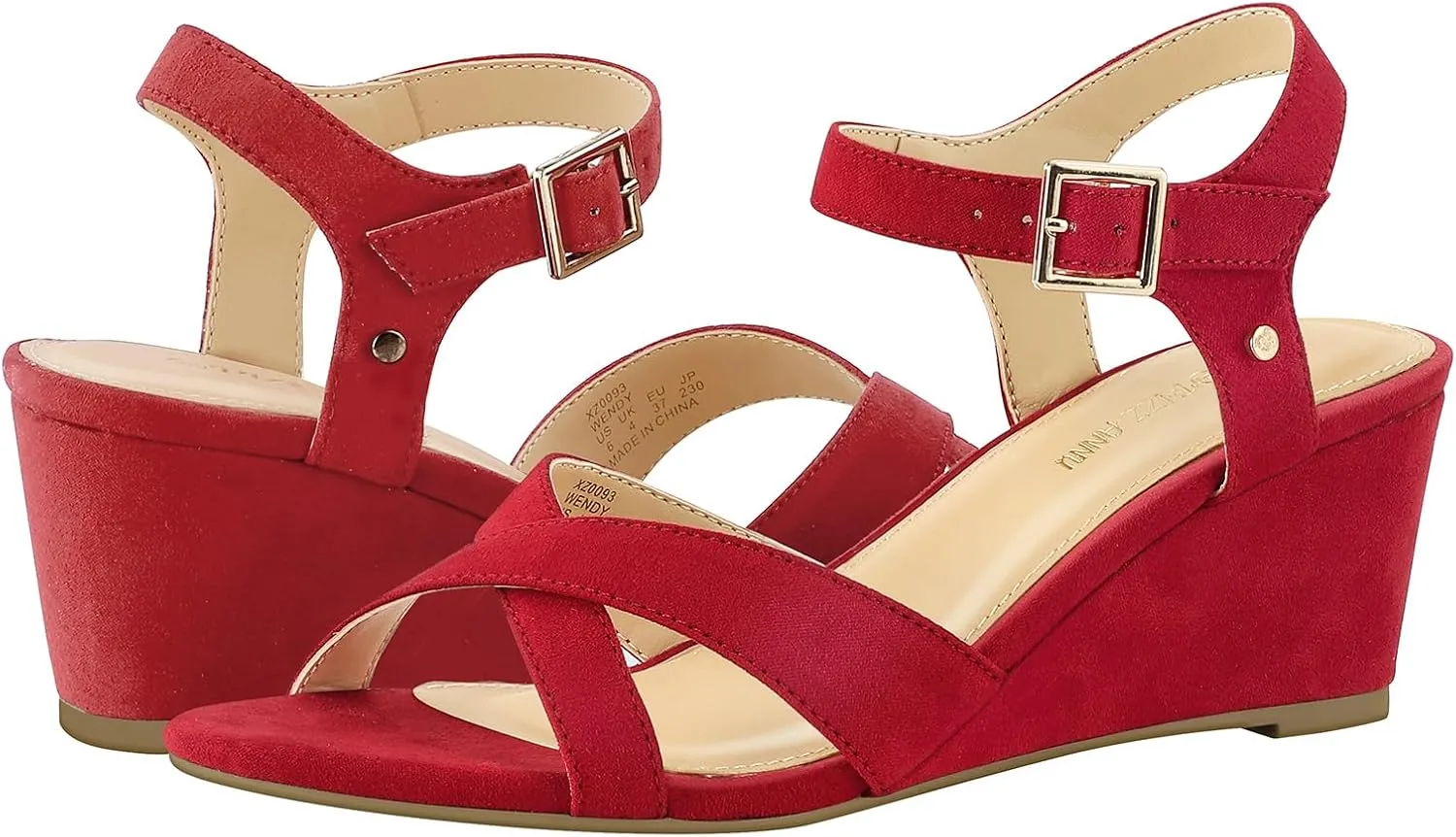 PIZZ ANNU Women's Wendy Low Wedge Sandals Ankle Strap Espadrille Open Toe Casual Summer Women Wedge Heels Shoes