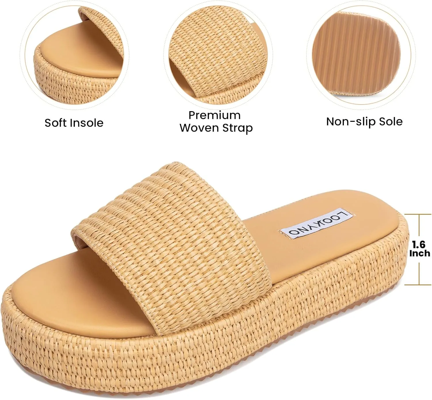 Platform Sandals for Women Straw Raffia Sandals Women Cute Sandal Wedges for Beach Vacation Comfortable Espadrille Platform Shoes