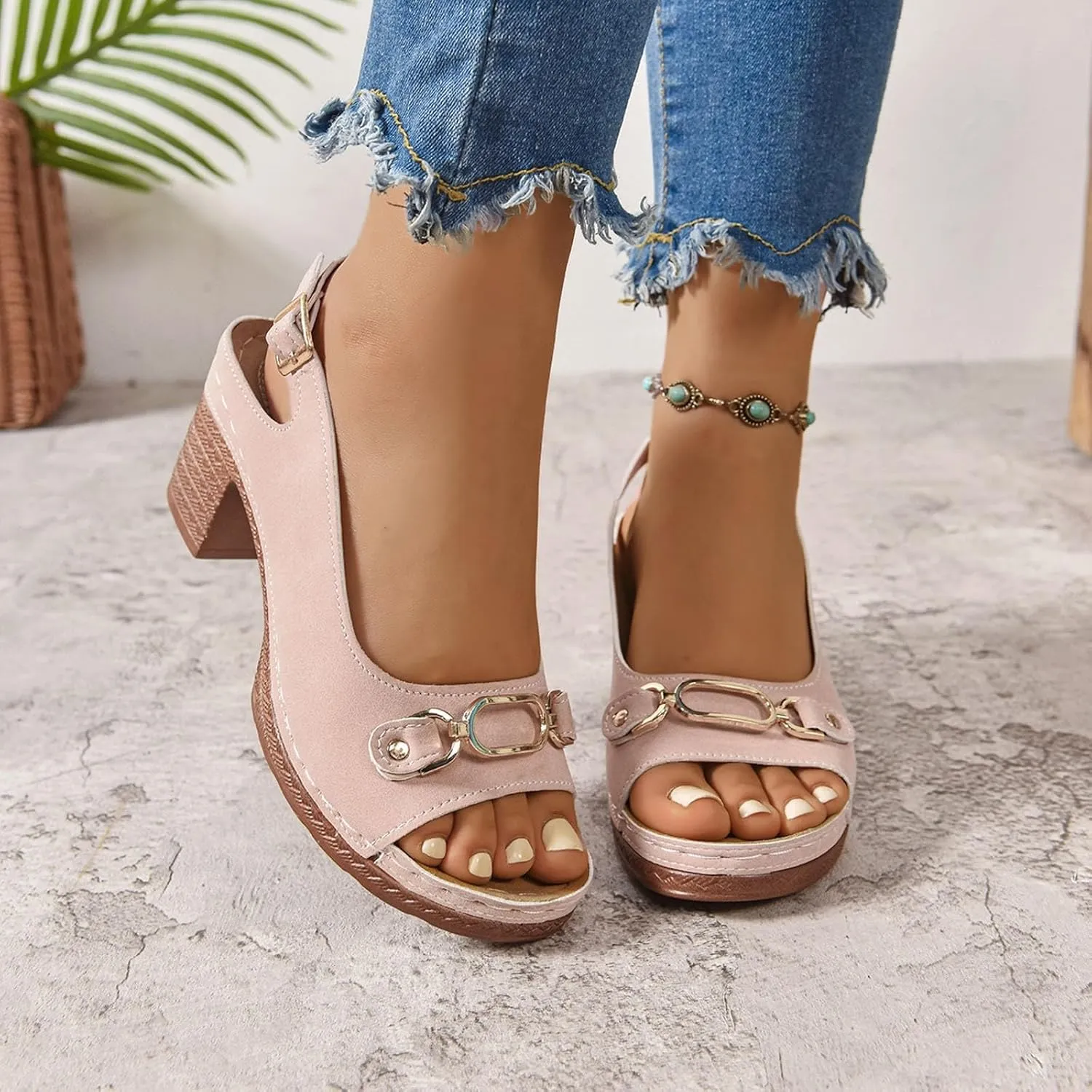 Platform Sandals Women Espadrille Wedge Casual Slippers Open Toe Dressy Heels Summer Slingback Wide Beach High Espadrilles Cute Slip-on with Adjustable Buckle Ankle Strap Boho Shoes Wedges