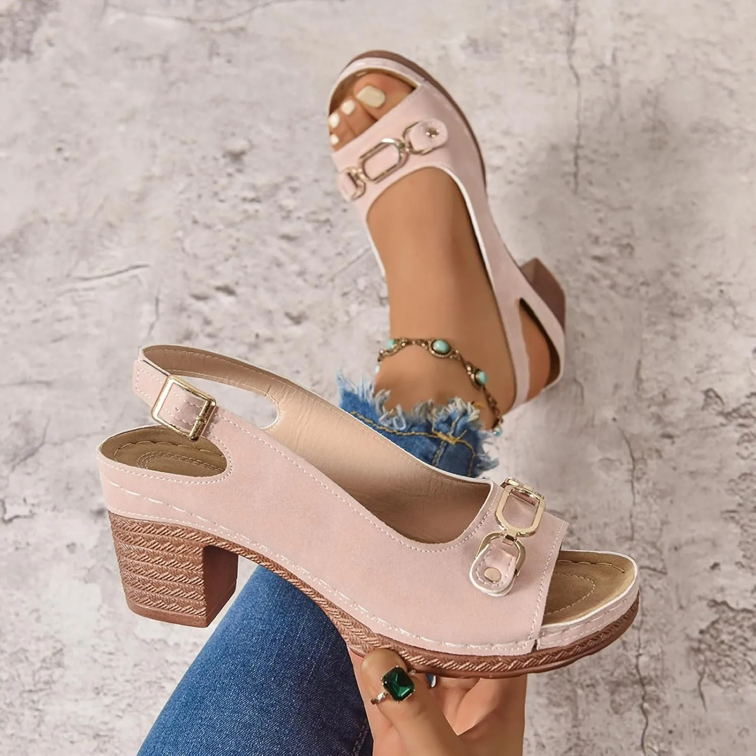 Platform Sandals Women Espadrille Wedge Casual Slippers Open Toe Dressy Heels Summer Slingback Wide Beach High Espadrilles Cute Slip-on with Adjustable Buckle Ankle Strap Boho Shoes Wedges