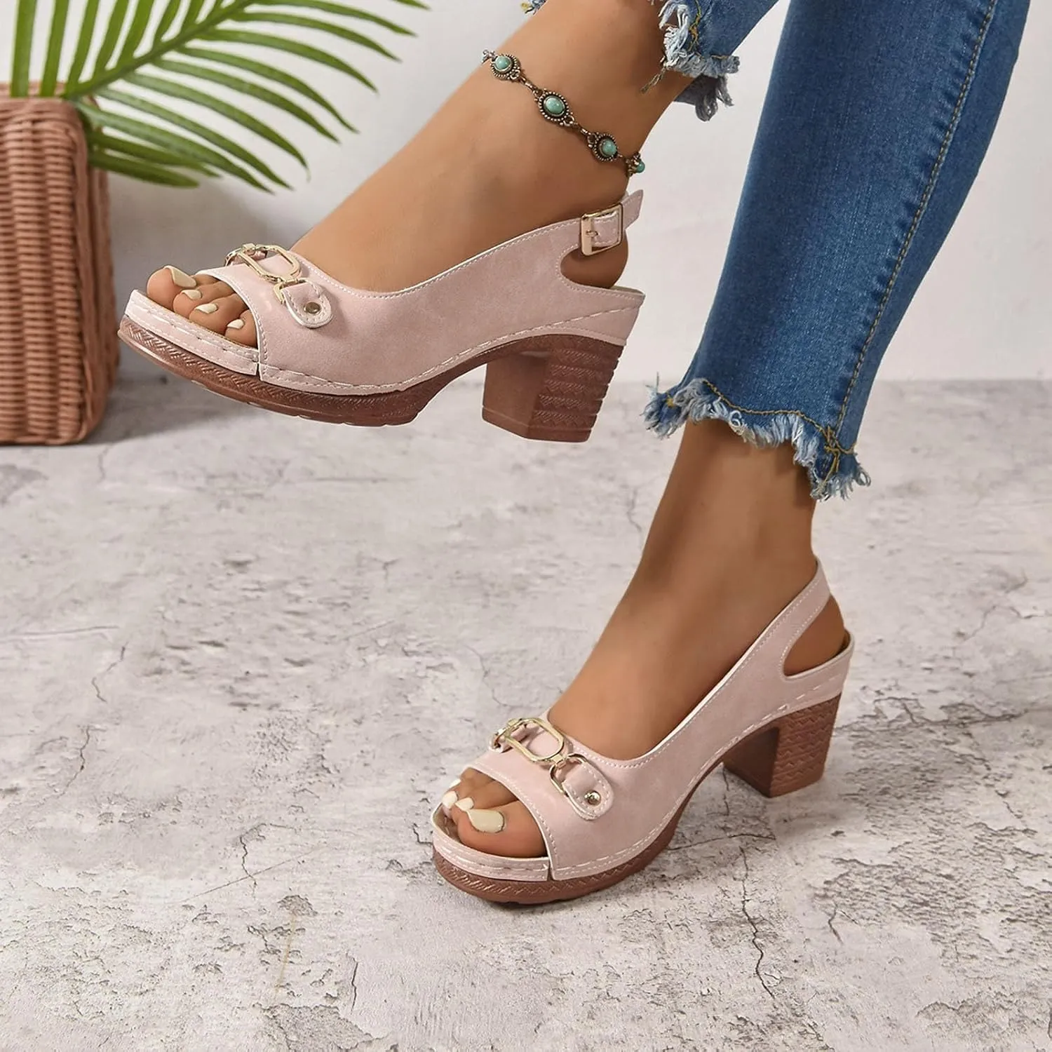 Platform Sandals Women Espadrille Wedge Casual Slippers Open Toe Dressy Heels Summer Slingback Wide Beach High Espadrilles Cute Slip-on with Adjustable Buckle Ankle Strap Boho Shoes Wedges