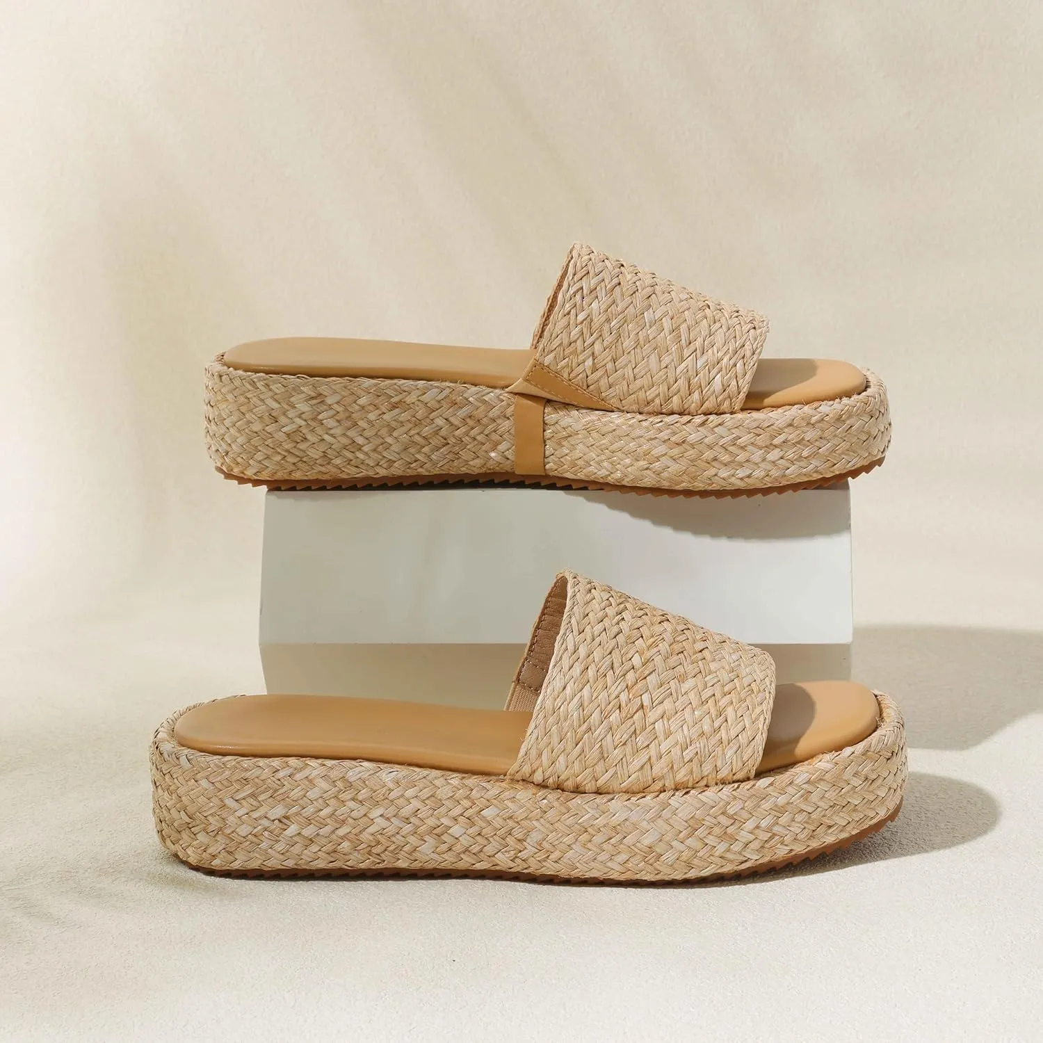Platform Slip on Espadrille Sandals for Women Wedges Slides Bohemia Sandals Flatform Open Toe Beach Sandals