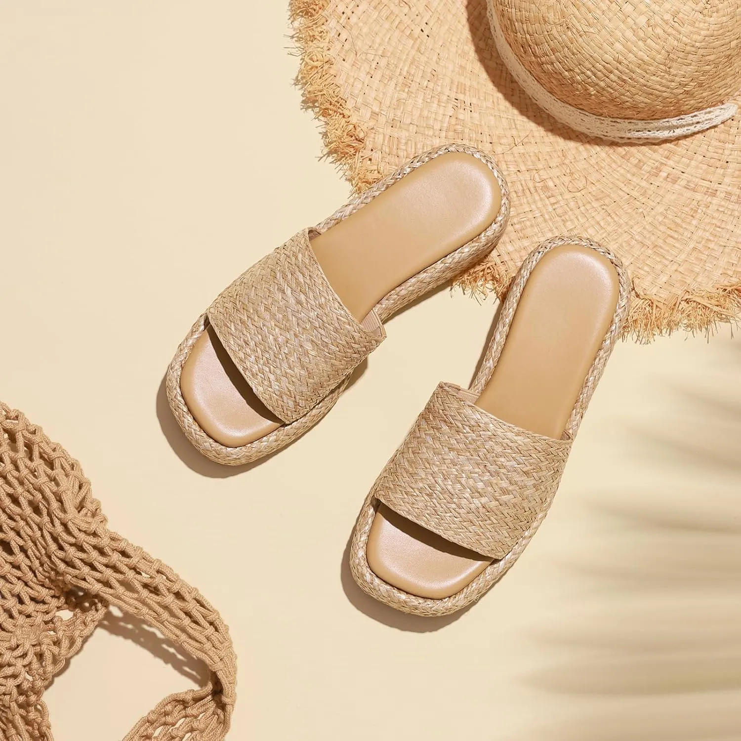 Platform Slip on Espadrille Sandals for Women Wedges Slides Bohemia Sandals Flatform Open Toe Beach Sandals
