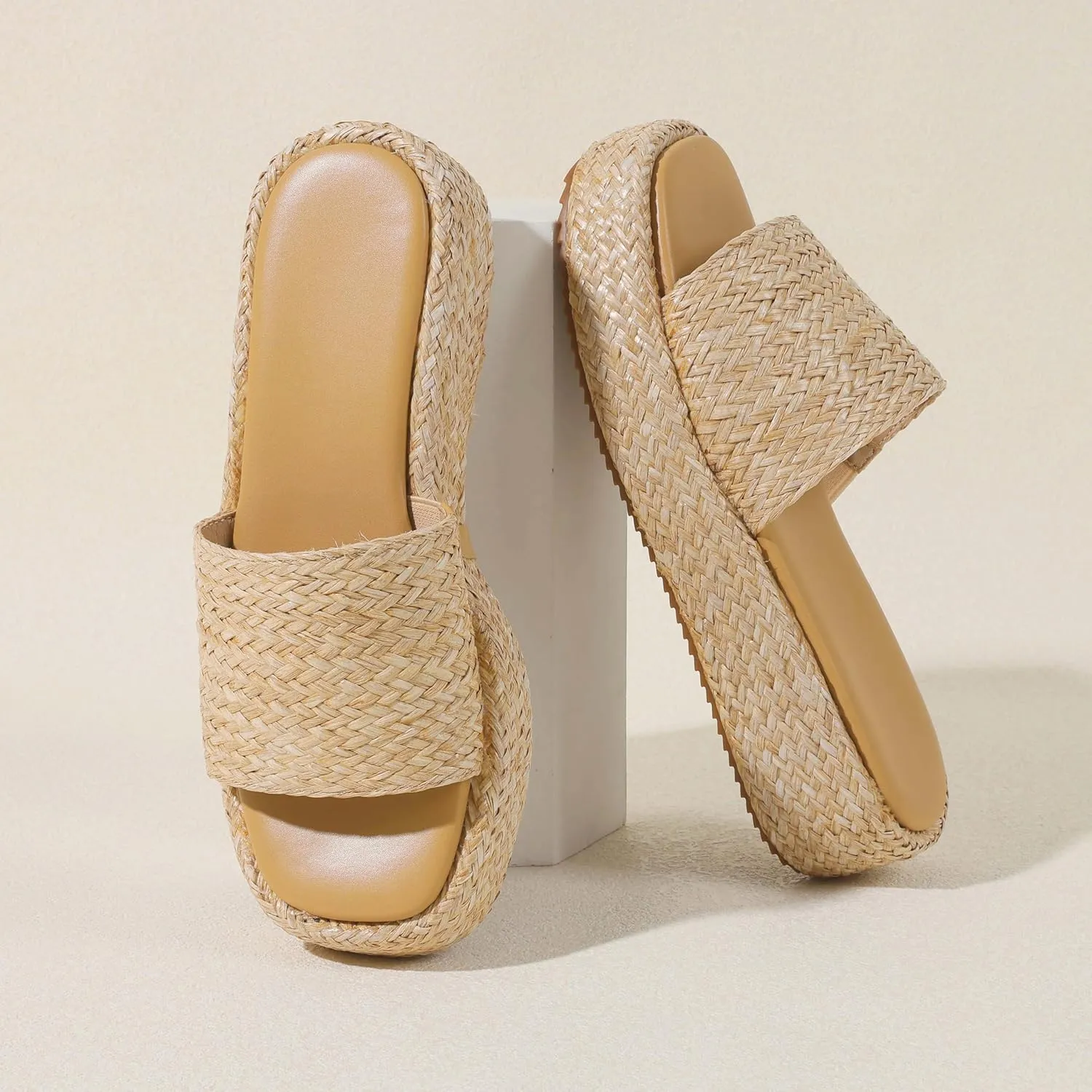 Platform Slip on Espadrille Sandals for Women Wedges Slides Bohemia Sandals Flatform Open Toe Beach Sandals