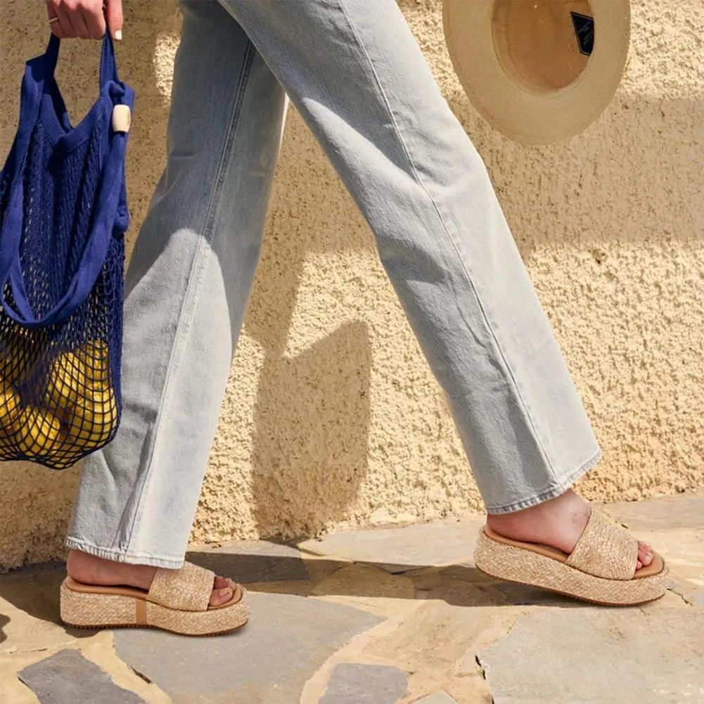 Platform Slip on Espadrille Sandals for Women Wedges Slides Bohemia Sandals Flatform Open Toe Beach Sandals
