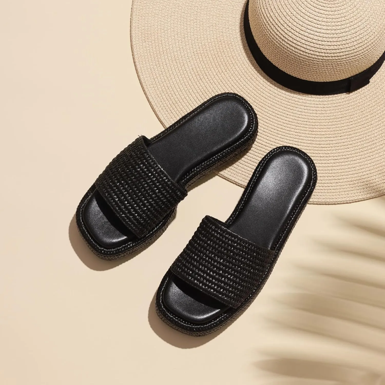 Platform Slip on Espadrille Sandals for Women Wedges Slides Bohemia Sandals Flatform Open Toe Beach Sandals