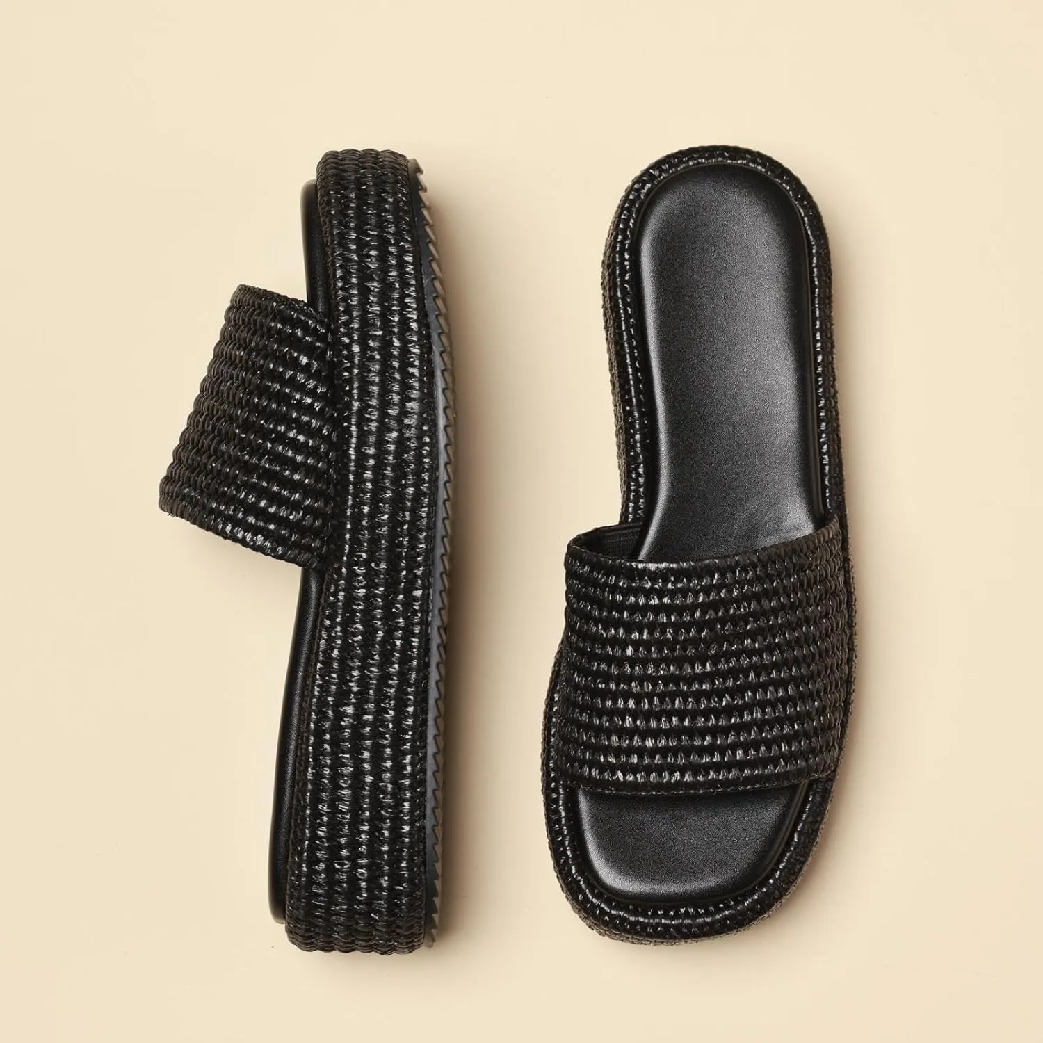 Platform Slip on Espadrille Sandals for Women Wedges Slides Bohemia Sandals Flatform Open Toe Beach Sandals