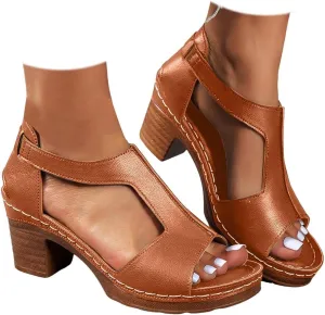 Platform Wedge Sandals for Women 2025 Dressy Summer Chunky Heel Ankle Strap Wedges Casual Hollow Out Open Toe Block Heels Comfortable Sandal Work Sandals for Women Office Breathable Dress Shoes