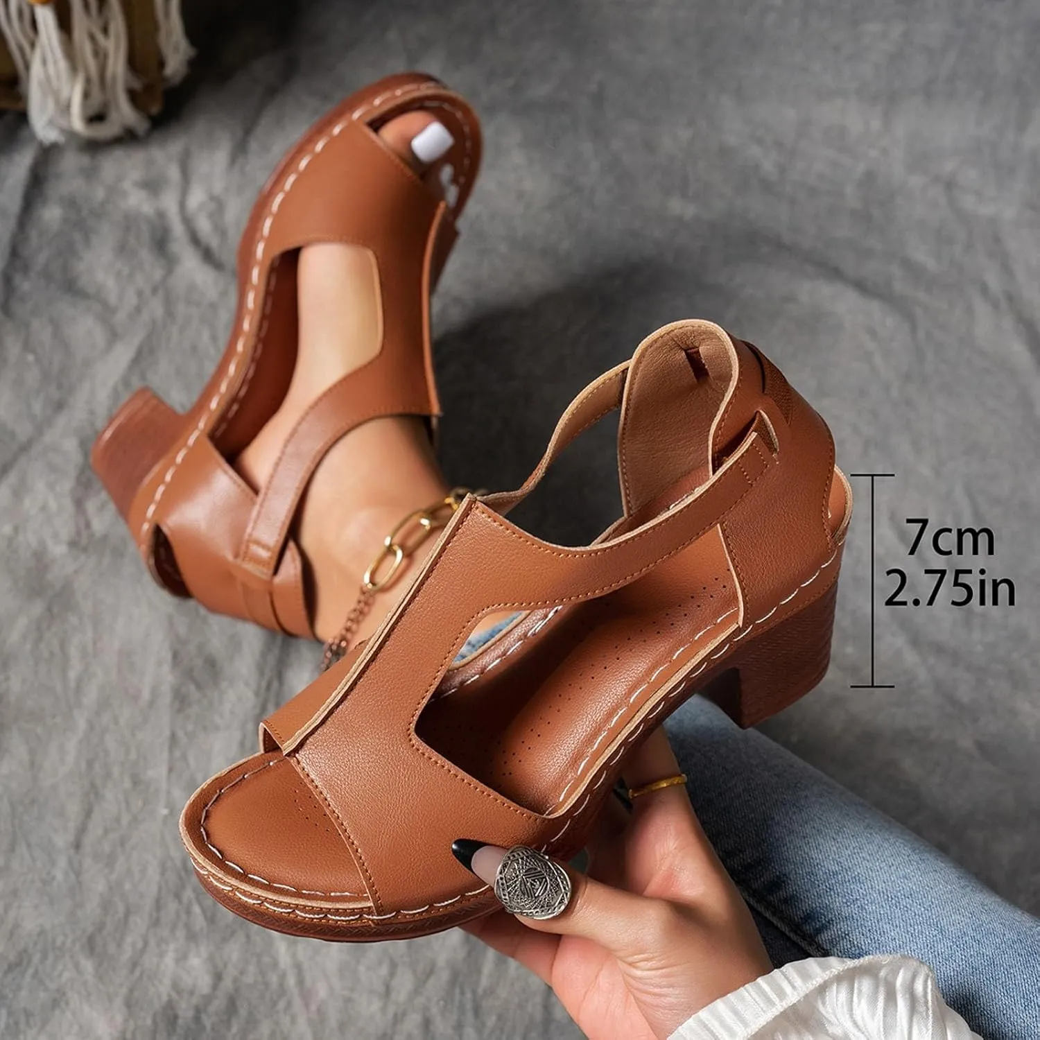 Platform Wedge Sandals for Women 2025 Dressy Summer Chunky Heel Ankle Strap Wedges Casual Hollow Out Open Toe Block Heels Comfortable Sandal Work Sandals for Women Office Breathable Dress Shoes