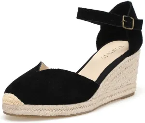 Platform Wedges Sandals for Women, 3" Wedge, Ankle-Strap, Cap Toe, Summer Espadrilles Heel Shoes