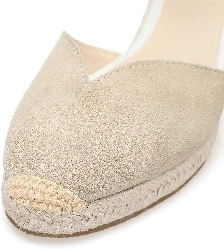 Platform Wedges Sandals for Women, 3" Wedge, Ankle-Strap, Cap Toe, Summer Espadrilles Heel Shoes
