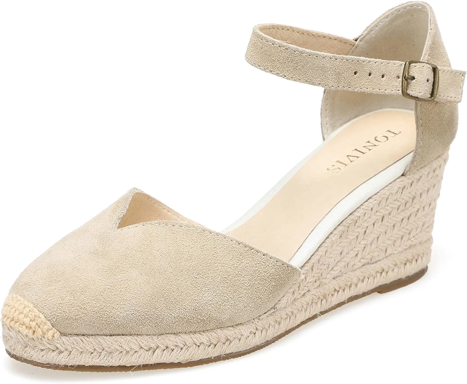 Platform Wedges Sandals for Women, 3" Wedge, Ankle-Strap, Cap Toe, Summer Espadrilles Heel Shoes