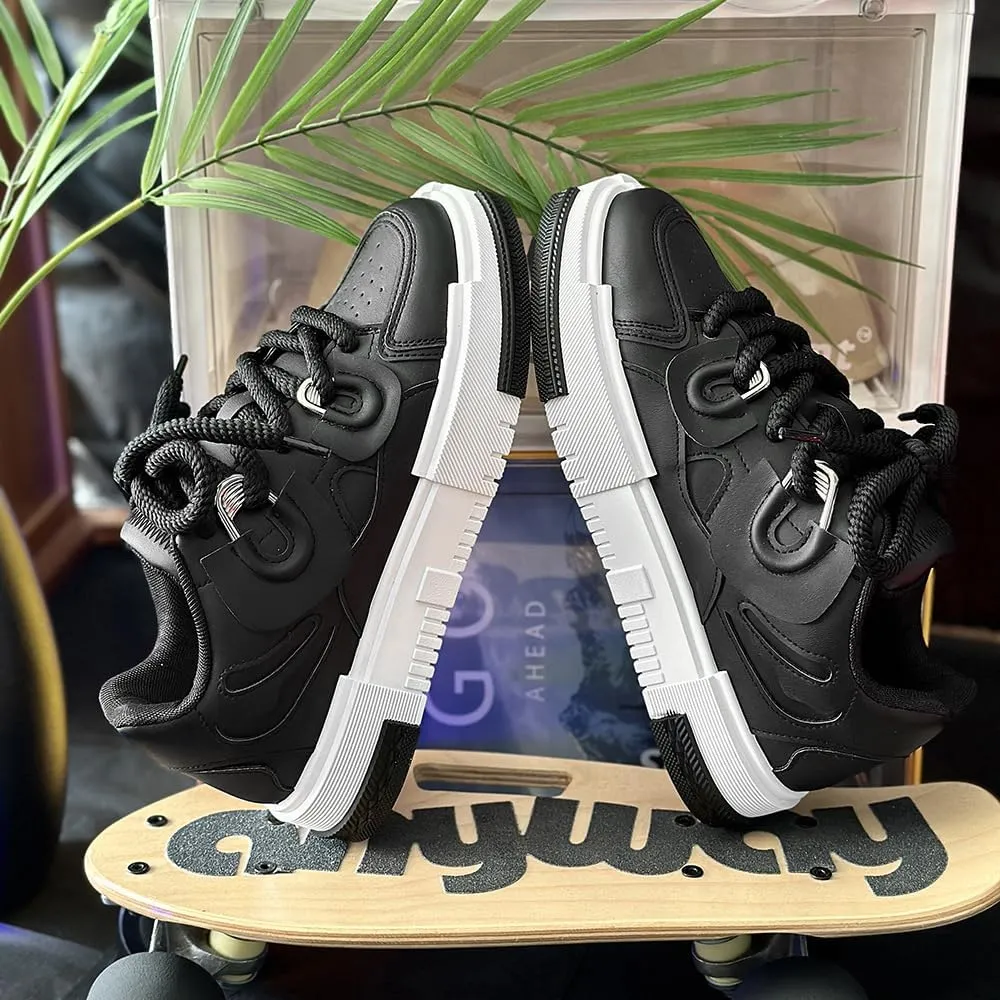 PU Leather Y2K Inspired Chunky Thick Sole Sneakers for Men Plus Size Fashion Trainers for Walking Streetwear Daily Wear Versatile Comfortable Casual Shoes