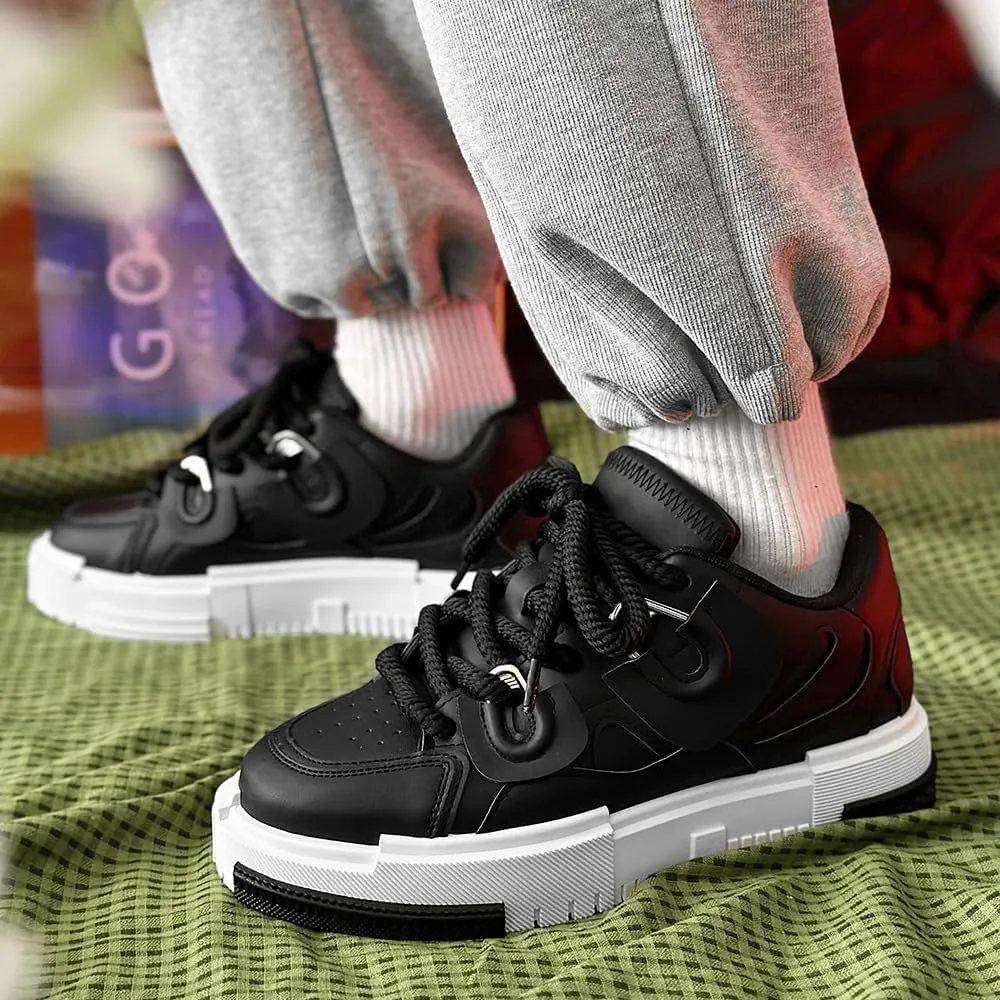 PU Leather Y2K Inspired Chunky Thick Sole Sneakers for Men Plus Size Fashion Trainers for Walking Streetwear Daily Wear Versatile Comfortable Casual Shoes