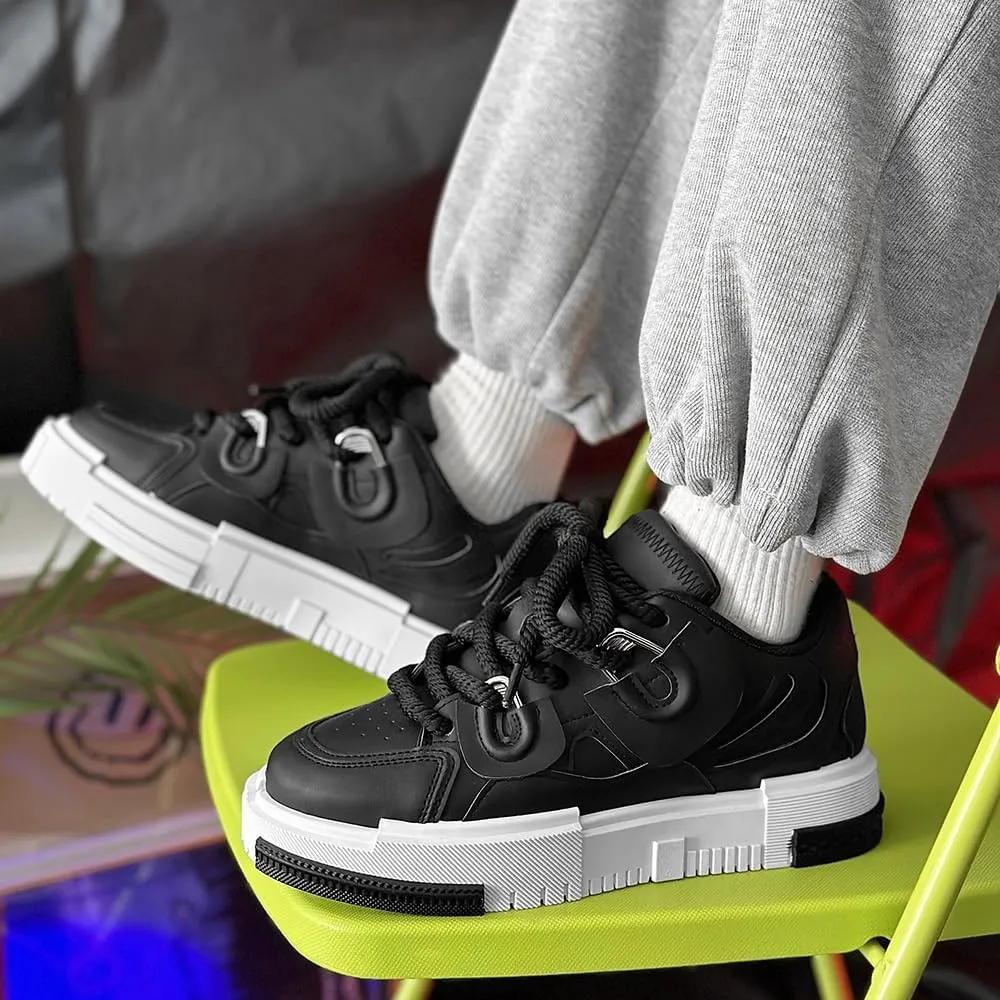 PU Leather Y2K Inspired Chunky Thick Sole Sneakers for Men Plus Size Fashion Trainers for Walking Streetwear Daily Wear Versatile Comfortable Casual Shoes