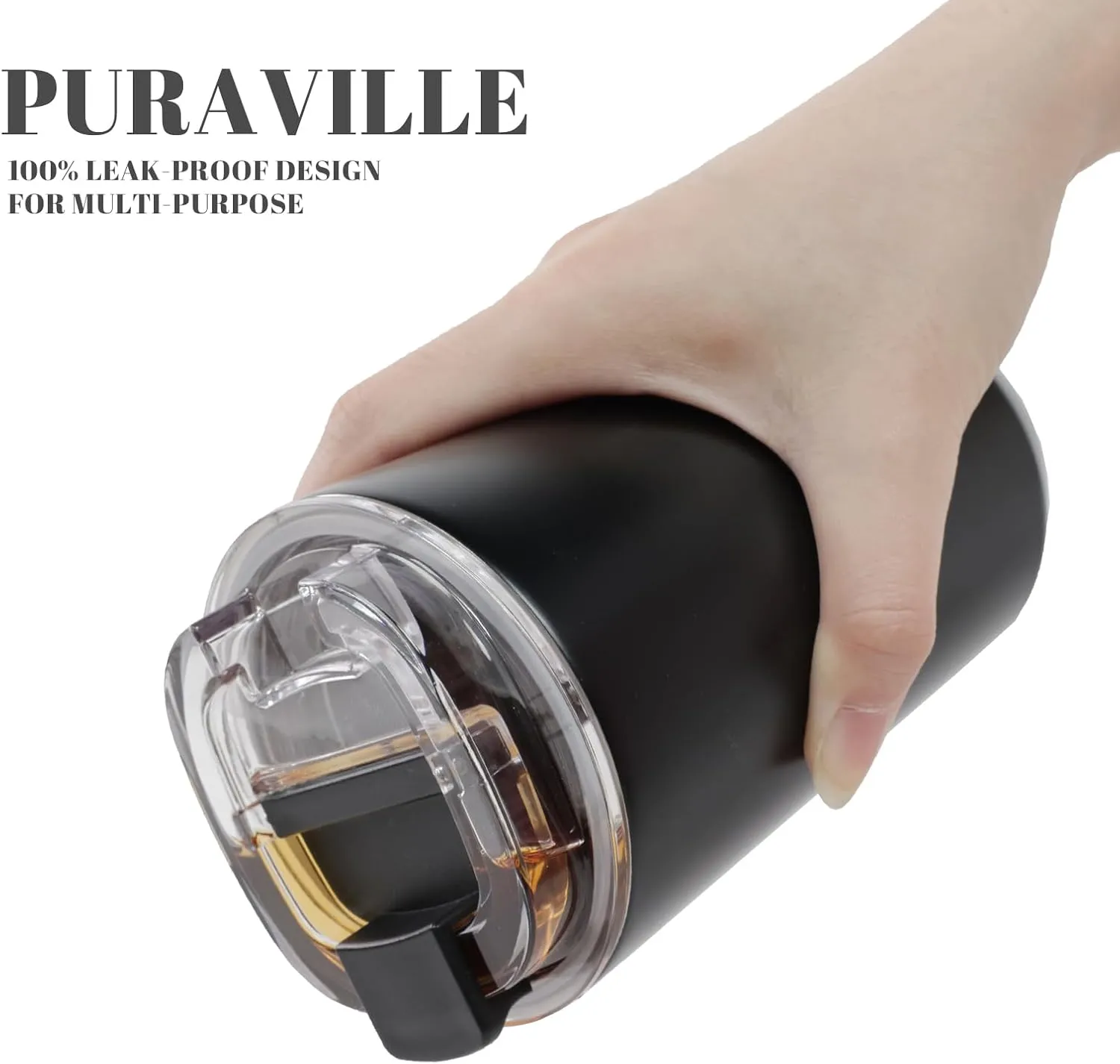 Puraville 2 Pack Insulated Tumblers with Lid, 14 oz Travel Coffee Mug Stainless Steel Vacuum Cup, Leak Proof Double Walled Coffee Tumbler for Iced and Hot Drinks, Black and Cream