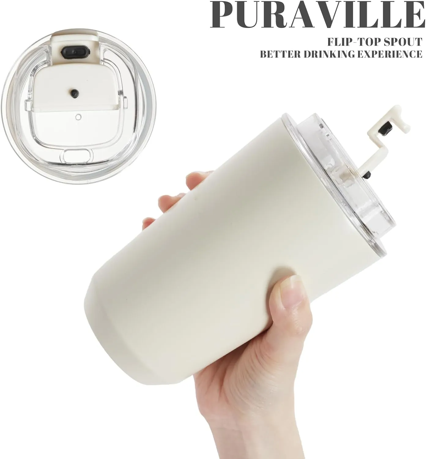 Puraville 2 Pack Insulated Tumblers with Lid, 14 oz Travel Coffee Mug Stainless Steel Vacuum Cup, Leak Proof Double Walled Coffee Tumbler for Iced and Hot Drinks, Black and Cream