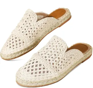 Putu Women's Espadrille Hollow Out Mules Closed Toe Slide Sandals Summer Vacation Flat Shoes