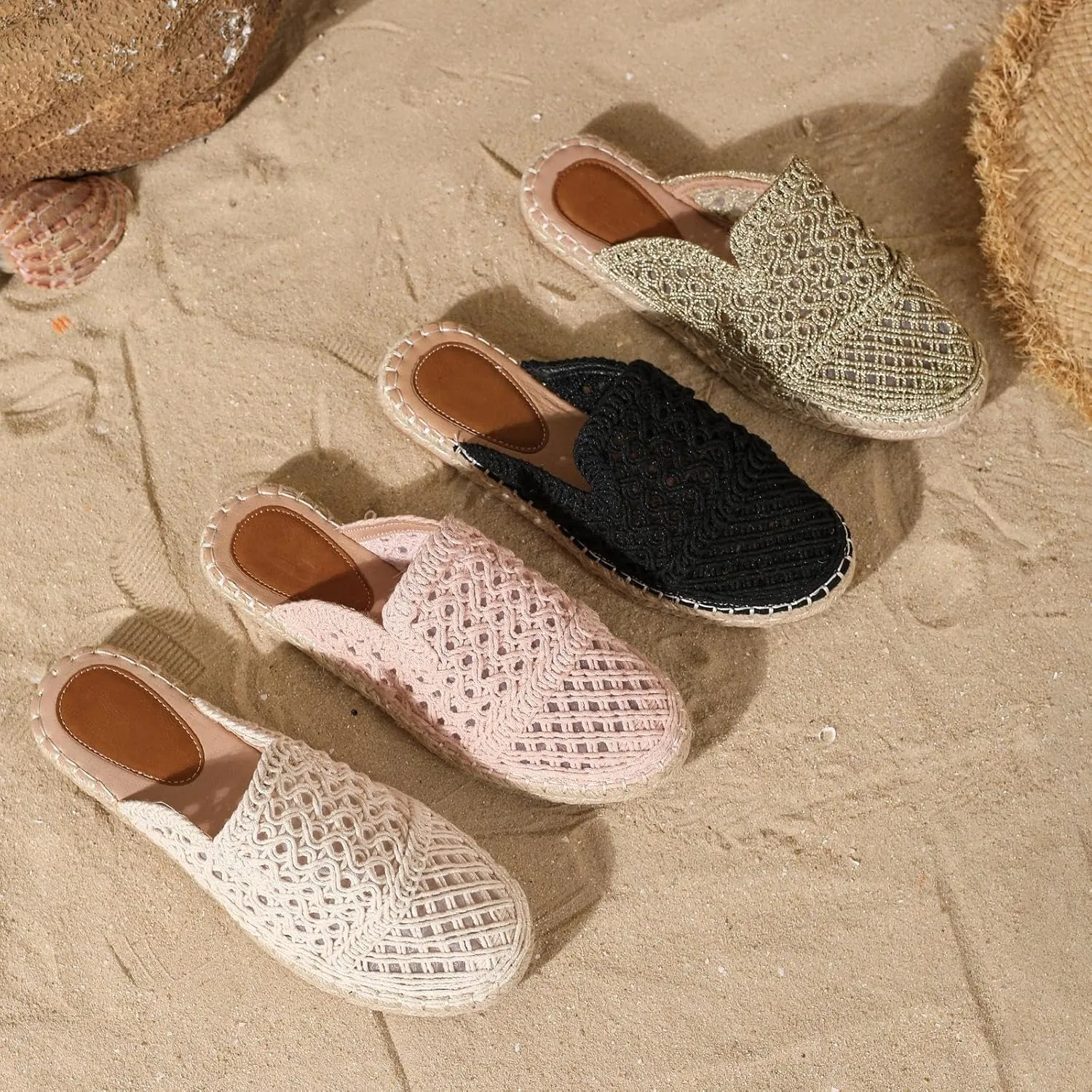 Putu Women's Espadrille Hollow Out Mules Closed Toe Slide Sandals Summer Vacation Flat Shoes
