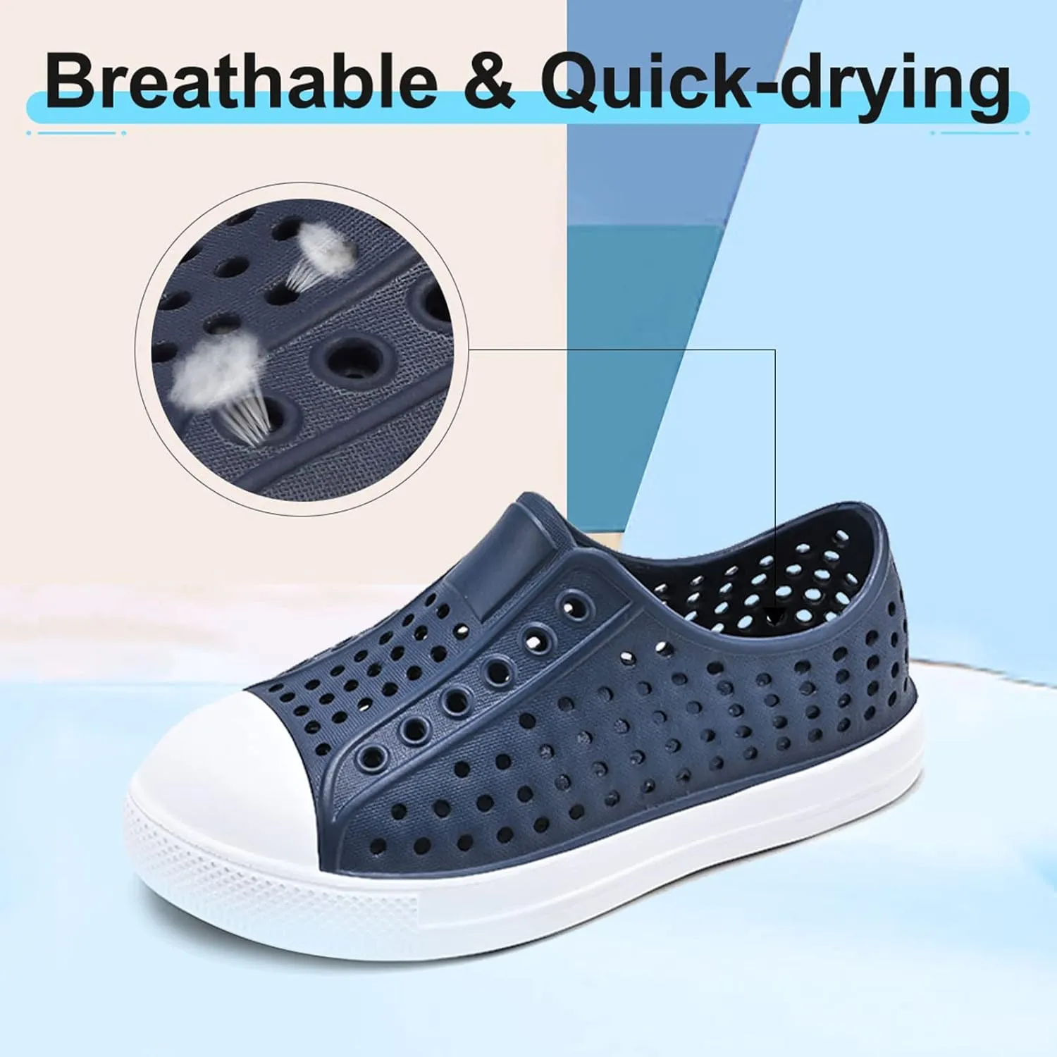 QLZ Toddler Kids Water Shoes for Boys Girls Garden Sandals Rubber Shoes Beach Sneakers, Slip-on Anti-Slip Lightweight Breathable Quick Dry Soft Flexible（Toddler/Little Kid/Big Kid）