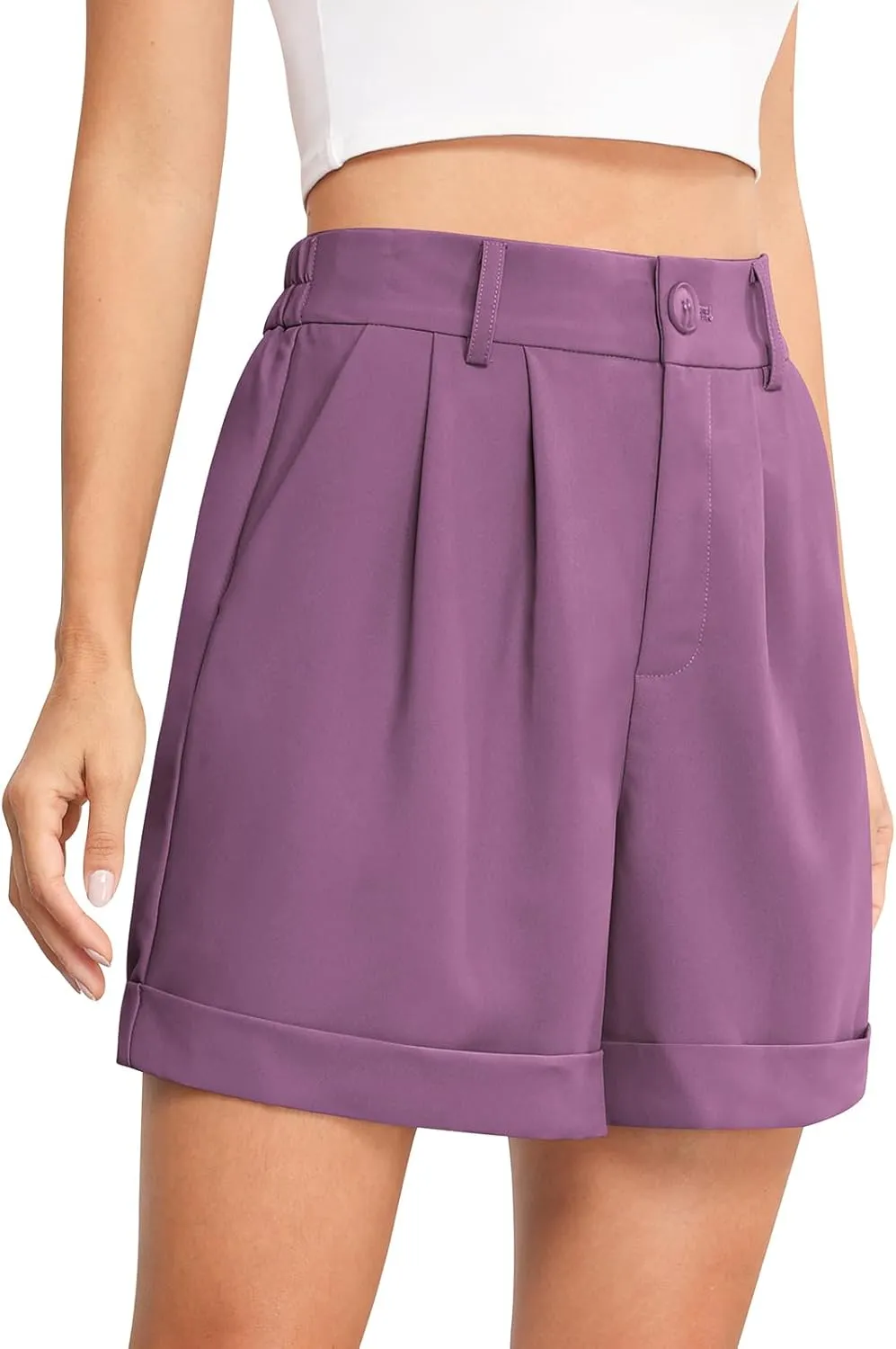 QUEZHU Women's Summer Dressy Casual Elastic Waist Wide Leg Suit Tailored Shorts Comfy Elagant Work Trouser Shorts