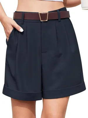 QUEZHU Women's Summer Dressy Casual Elastic Waist Wide Leg Suit Tailored Shorts Comfy Elagant Work Trouser Shorts