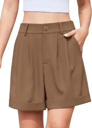 QUEZHU Women's Summer Dressy Casual Elastic Waist Wide Leg Suit Tailored Shorts Comfy Elagant Work Trouser Shorts