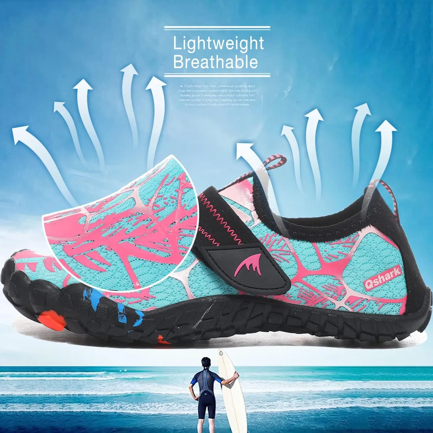 Quickshark Kids Water Shoes Boys Girls Barefoot Aqua Socks Outdoor Indoor Quick Dry Sandals Lightweight Slip On Walking Sneakers for Beach Pool Swim (Little Kid/Big Kid)