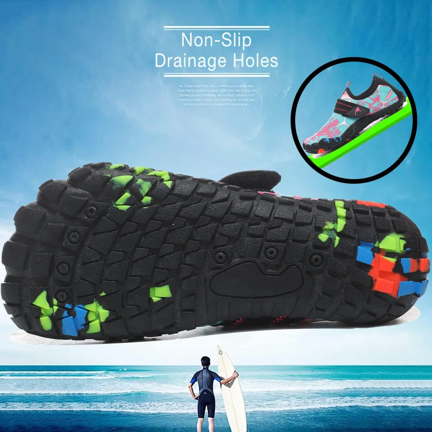 Quickshark Kids Water Shoes Boys Girls Barefoot Aqua Socks Outdoor Indoor Quick Dry Sandals Lightweight Slip On Walking Sneakers for Beach Pool Swim (Little Kid/Big Kid)