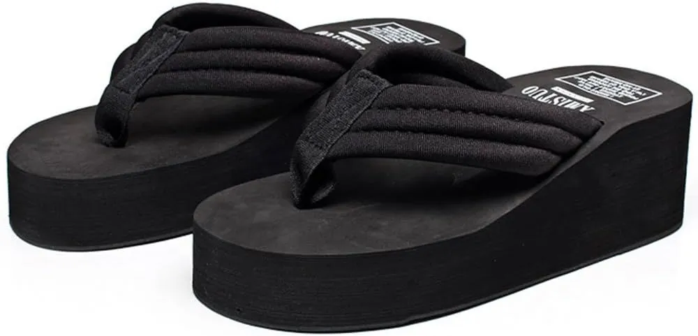 QZUnique Women Flip Flop, Thong Wedge Platform Sandals Arch Support Slippers High Heel Comfortable Cushion Shoes Summer Beach