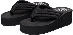 QZUnique Women Flip Flop, Thong Wedge Platform Sandals Arch Support Slippers High Heel Comfortable Cushion Shoes Summer Beach