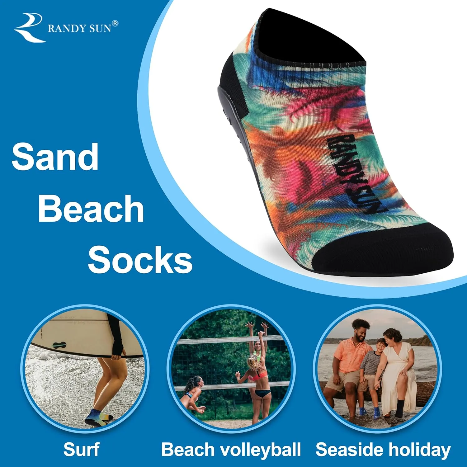 RANDY SUN Barefoot Quick-Dry Sand Beach Socks, Breathable Seamless Yoga Sock With TPE Sole