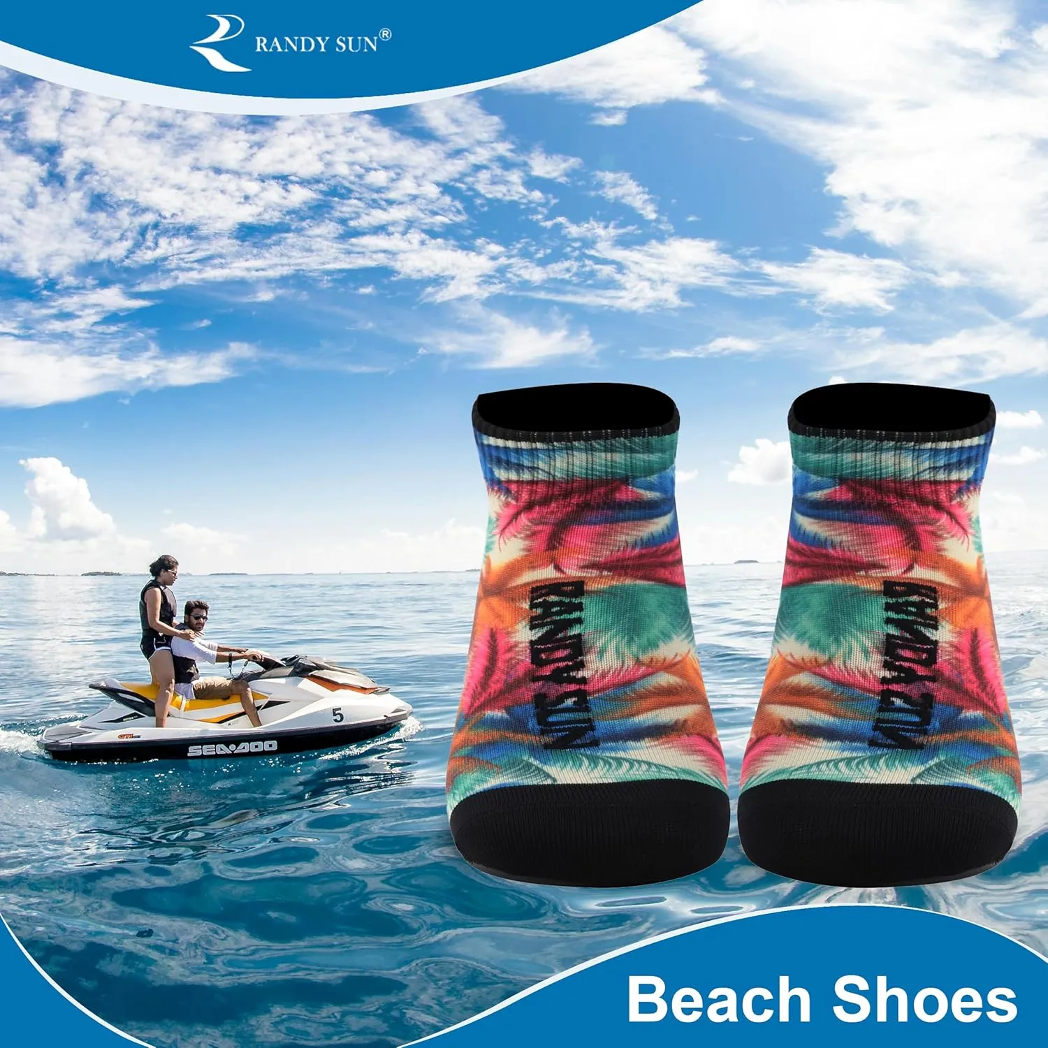 RANDY SUN Barefoot Quick-Dry Sand Beach Socks, Breathable Seamless Yoga Sock With TPE Sole