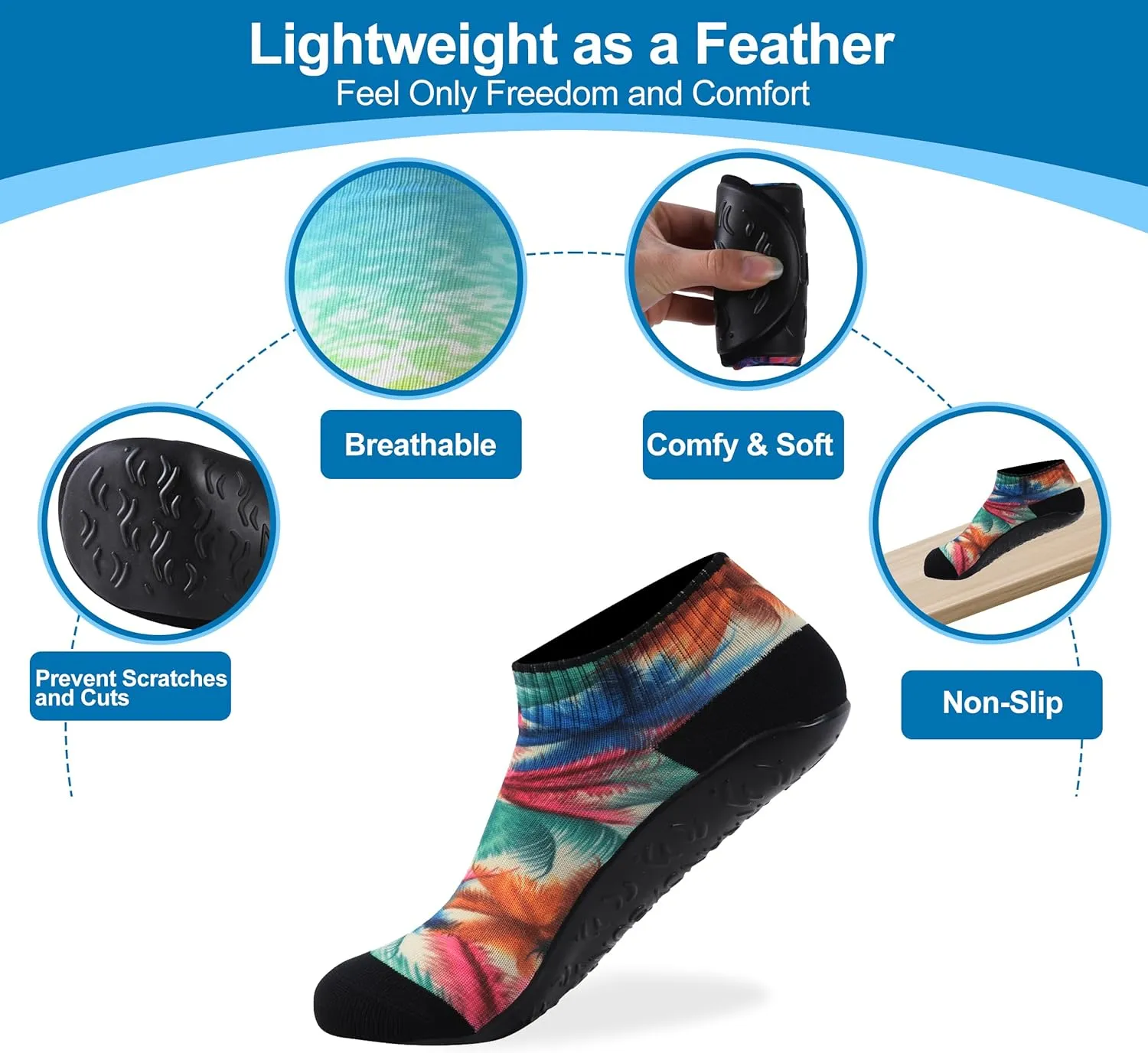 RANDY SUN Barefoot Quick-Dry Sand Beach Socks, Breathable Seamless Yoga Sock With TPE Sole