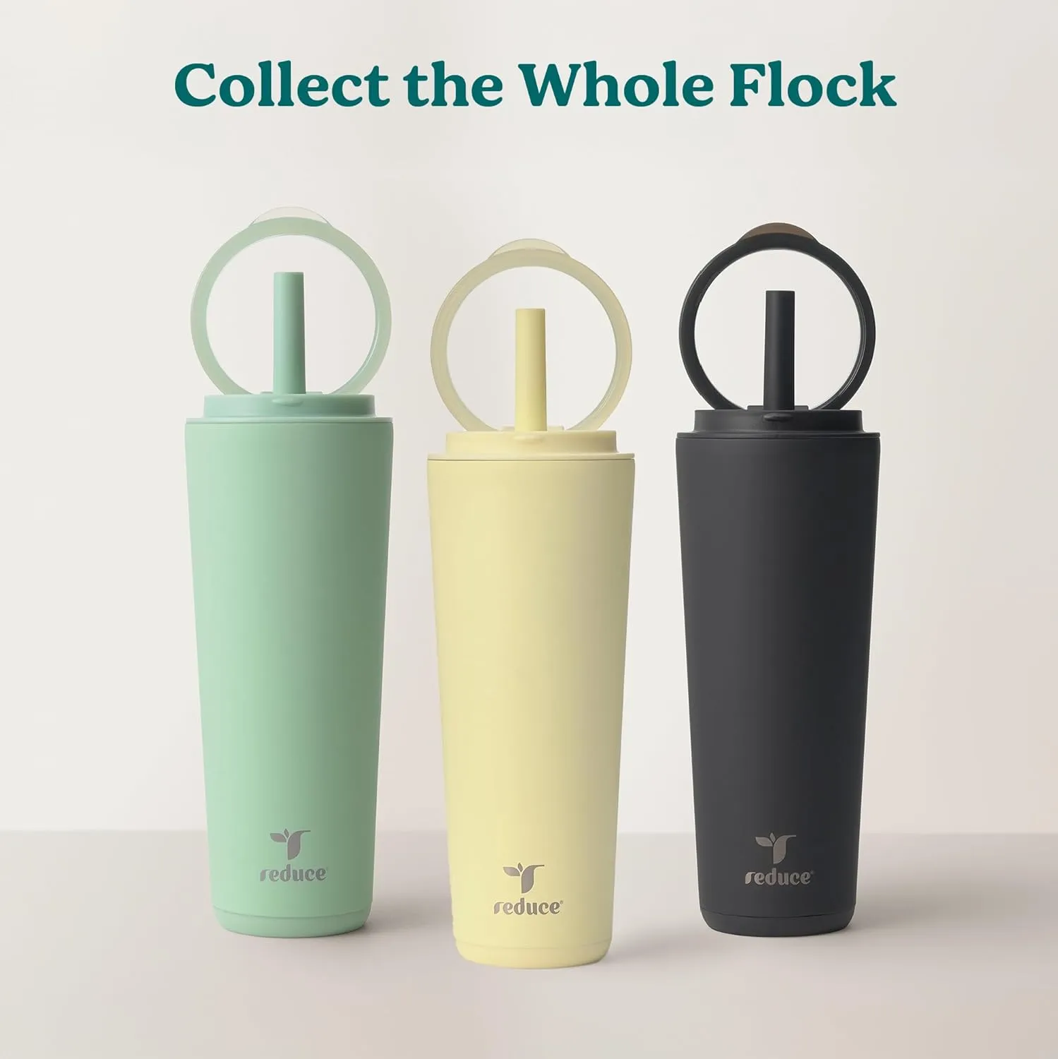 REDUCE Halo 24 oz Stainless Steel Vacuum Insulated Tumbler - Spill Proof Travel Mug with Flip Handle Lid - Keeps Drinks Cold for 32 Hrs - Dishwasher Safe - Cupholder Friendly - French Vanilla