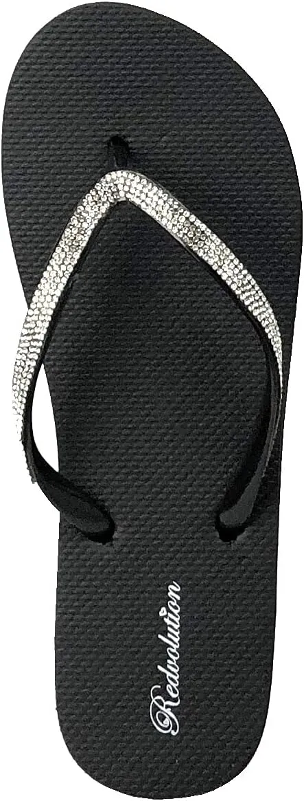 REDVOLUTION Women's Rhinestone Sandals Soft Platform Footbed Midsole Fashion Flip Flop