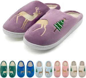 Reindeer Slippers for Women & Men - Memory Foam, Fuzzy Indoor Comfy Holiday & Slippers