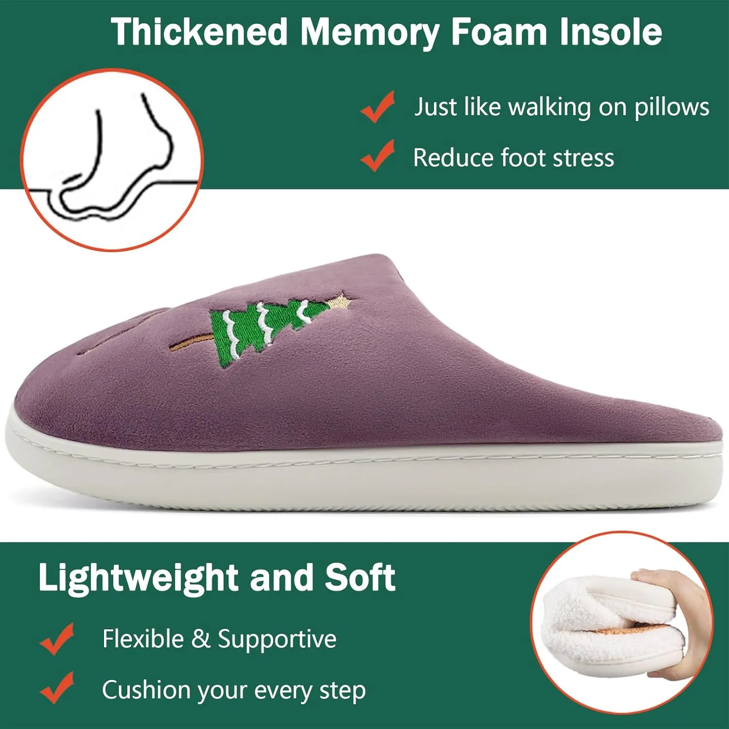 Reindeer Slippers for Women & Men - Memory Foam, Fuzzy Indoor Comfy Holiday & Slippers
